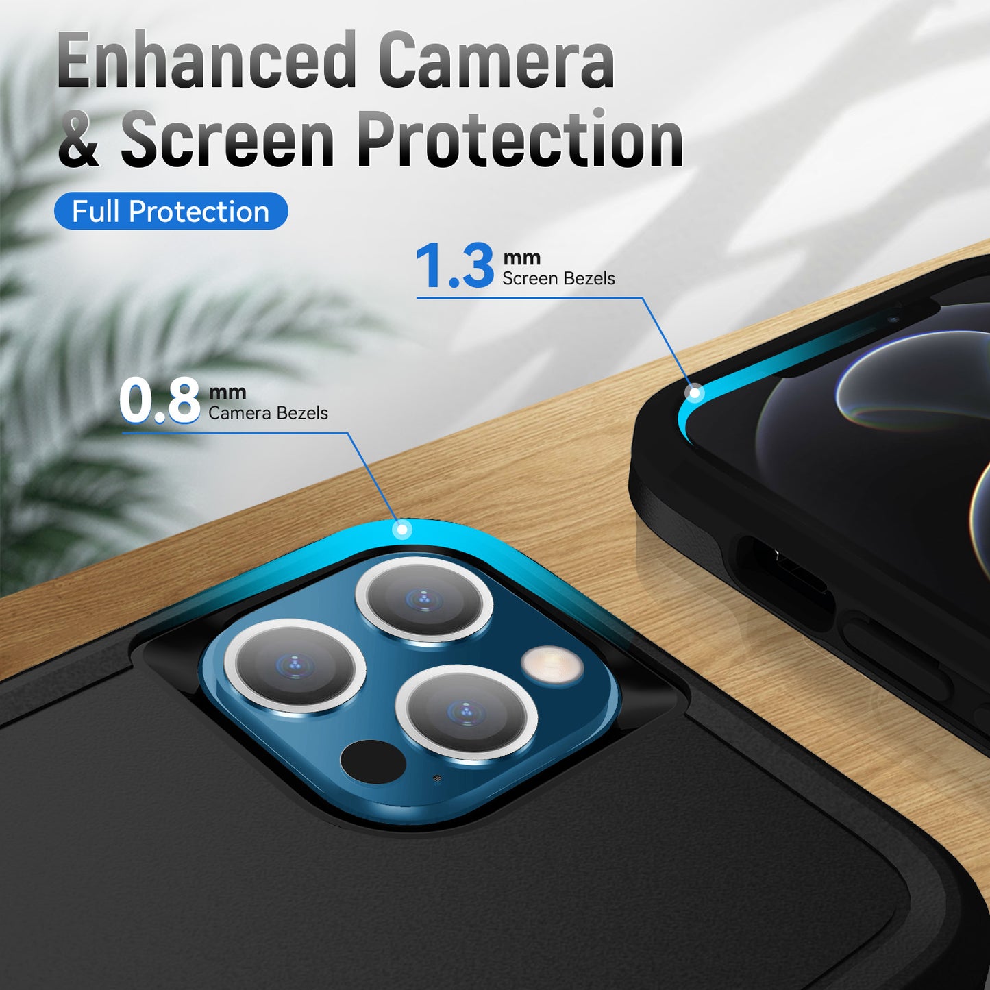 Phonix Apple iPhone 12 Pro Max Armor Light Case Black - Two Tough Layers, Port Covers, No Slip Grippy Edges, Durable, Rugged, Sleek, Pocket Fit