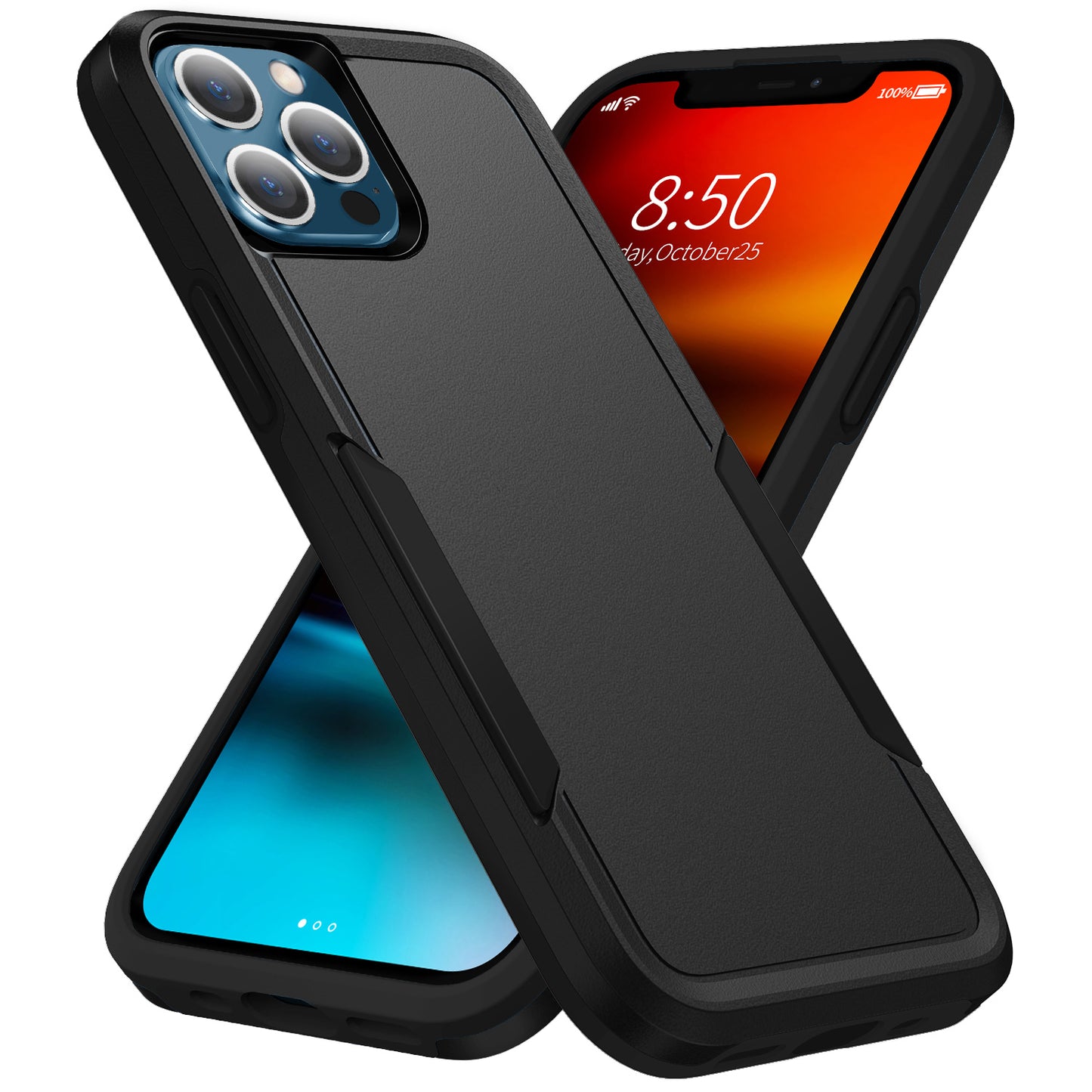 Phonix Apple iPhone 13 Pro Armor Light Case Black - Two Tough Layers, Port Covers, No Slip Grippy Edges, Durable, Rugged, Sleek, Pocket Fit