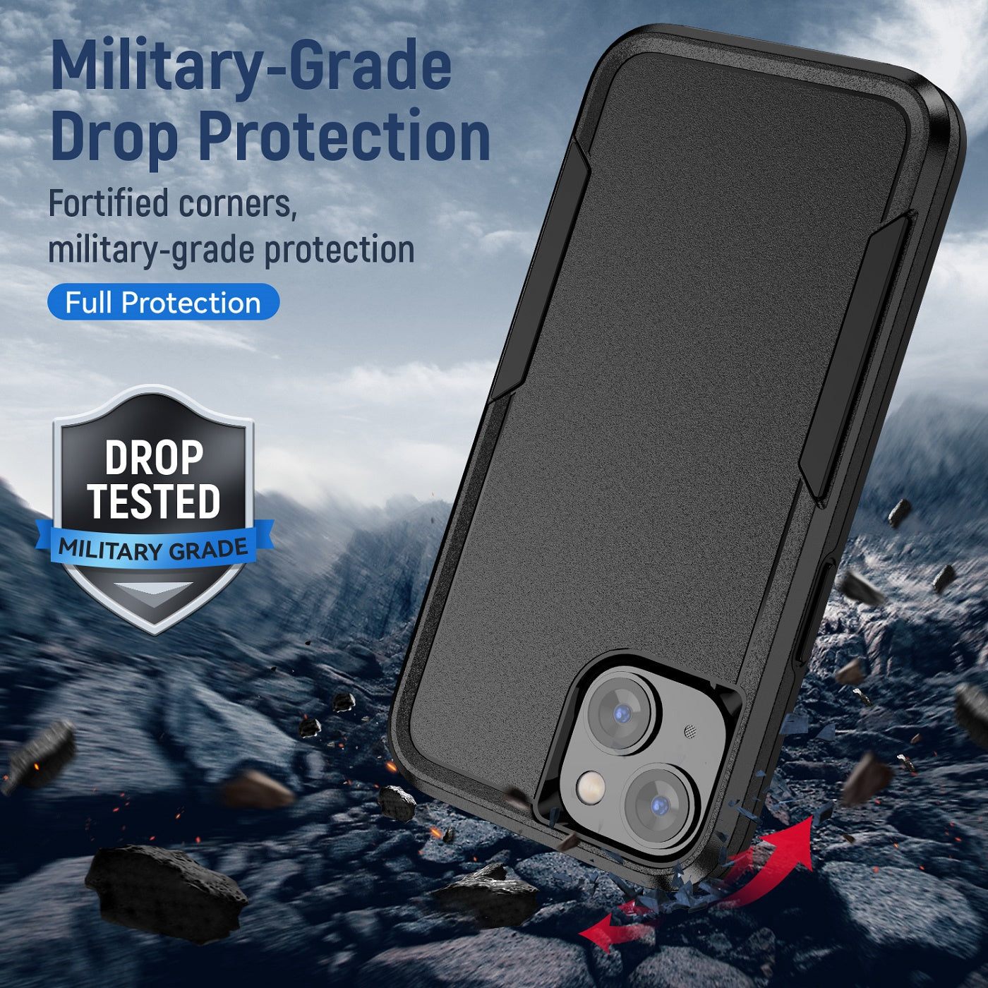 Phonix Apple iPhone 14 Plus Armor Light Case Black - Two Tough Layers, Port Covers, No Slip Grippy Edges, Durable, Rugged, Sleek, Pocket Fit