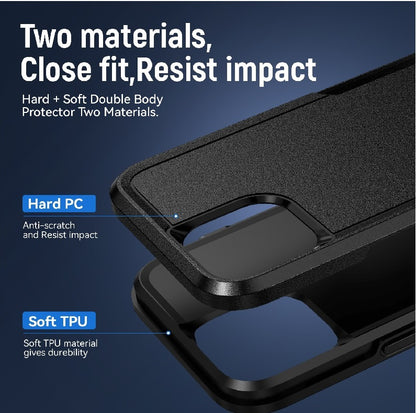 Phonix Apple iPhone 14 Plus Armor Light Case Black - Two Tough Layers, Port Covers, No Slip Grippy Edges, Durable, Rugged, Sleek, Pocket Fit