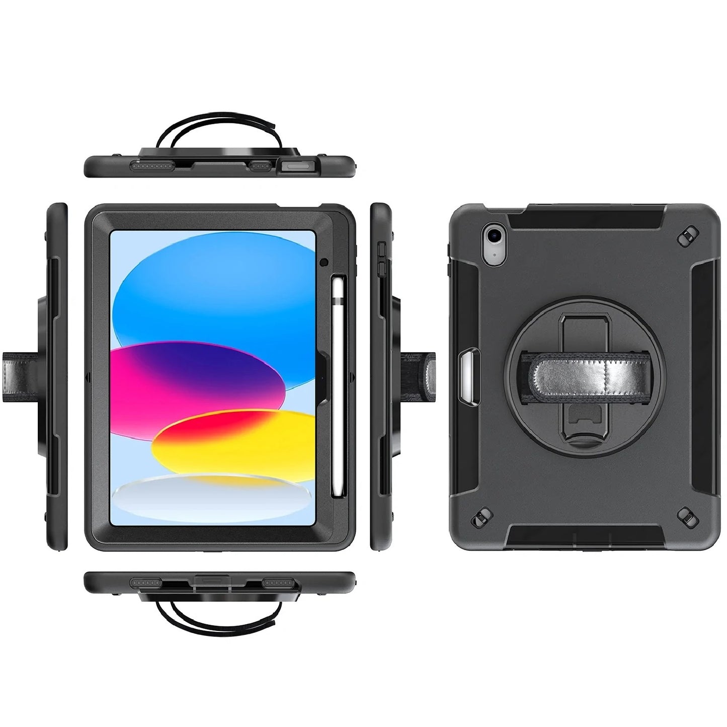 USP Rugged Apple iPad (11.0') 11th Gen (A16) / iPad 10th Gen (10.9') Case Black - Built-in-Kickstand, Adjustable Hand Strap, 3 Year Warranty