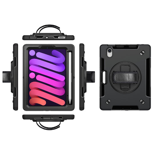 USP Rugged Apple iPad Mini A17 Pro (7th Gen)/ iPad Mini (8.3') (6th Gen) Case with Sling Black-Built-in-Kickstand,Adjustable Hand Strap,3 YearWarranyt