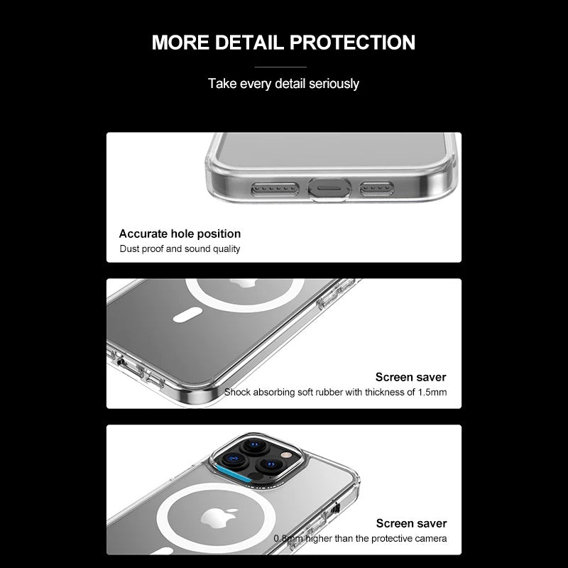 Phonix Apple iPhone 14 Pro Max Clear Rock Hard Case with MagSafe - Ultra-thin, Lightweight, Non-slip, Shockproof, Crystal Clear, 10 Years Warranty