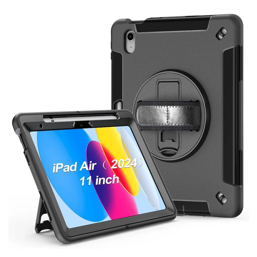 USP Rugged Apple iPad Air (11') (M3/M2)/ iPad Air (10.9') (5th/4th Gen)/ iPad Pro (11') (6th/5th/4th/3rd Gen) Case Black - Built-in-Kickstand,