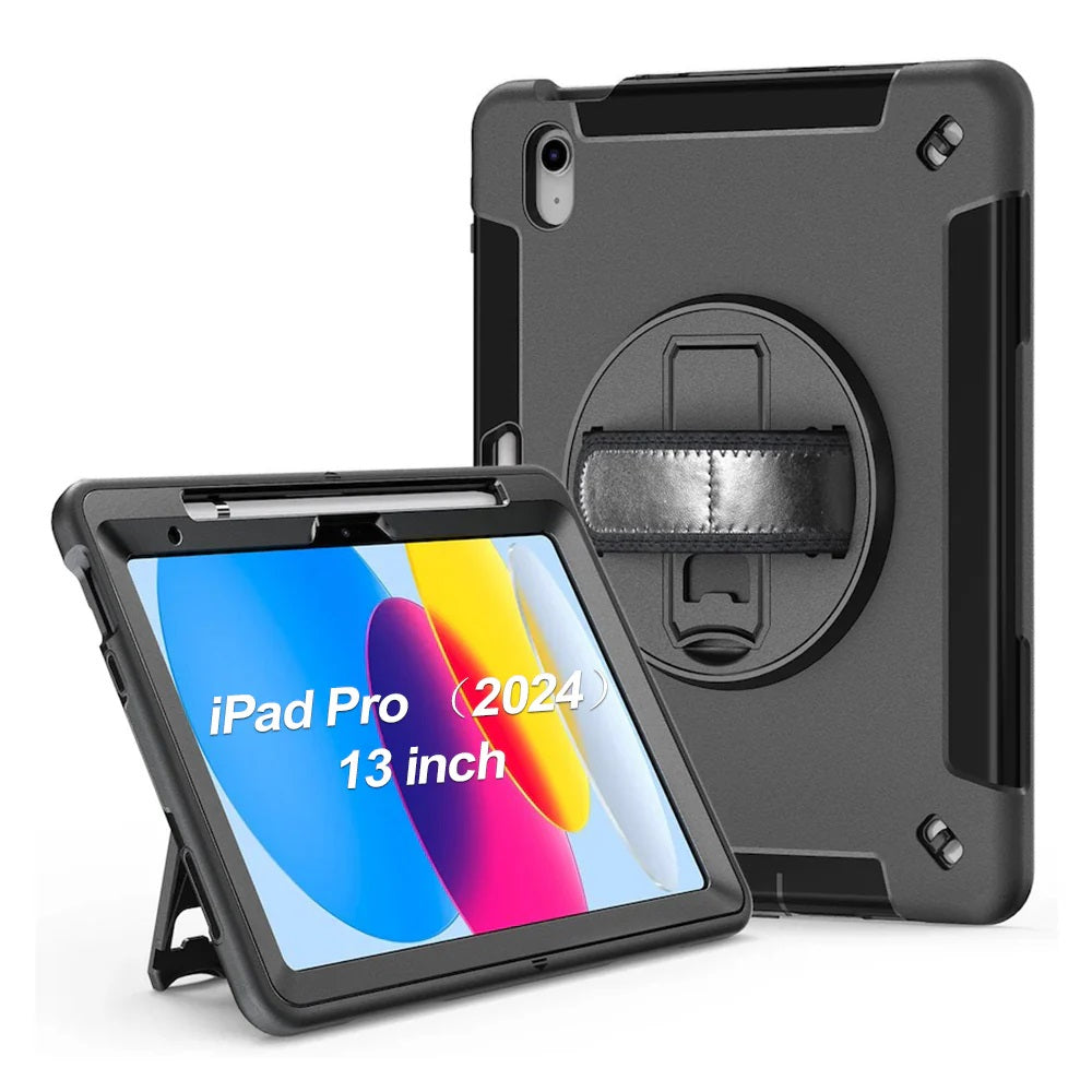 USP Rugged Apple iPad Pro (13') (M5/M4) (8th/7th Gen) Case Black - Built-in-Kickstand, Adjustable Hand Strap, Shoulder Strap, 3 Year Warranty