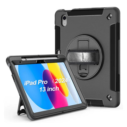 USP Rugged Apple iPad Pro (13') (M5/M4) (8th/7th Gen) Case Black - Built-in-Kickstand, Adjustable Hand Strap, Shoulder Strap, 3 Year Warranty