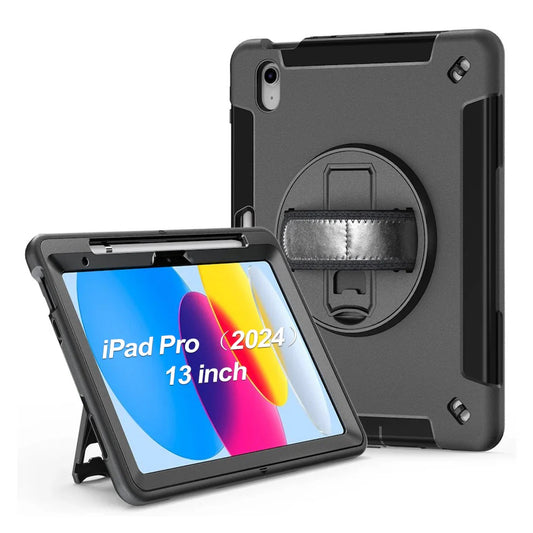 USP Rugged Apple iPad Pro (13') (M5/M4) (8th/7th Gen) Case Black - Built-in-Kickstand, Adjustable Hand Strap, Shoulder Strap, 3 Year Warranty