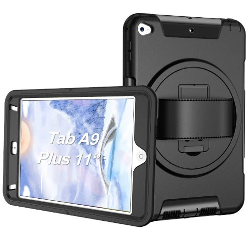 USP Rugged Samsung Galaxy Tab A11+ / Tab A9+ (11') Case Black - Built-in-Kickstand, Hand & Shoulder Strap, DropProof,5 Years Warranty