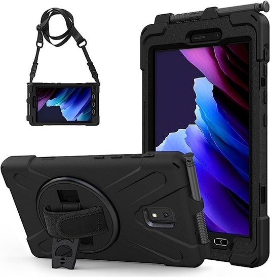 USP Rugged Samsung Galaxy Tab Active5/Tab Active3 (8') Case Black - Built-in-Kickstand, Hand & Shoulder Strap, DropProof,5 Years Warr