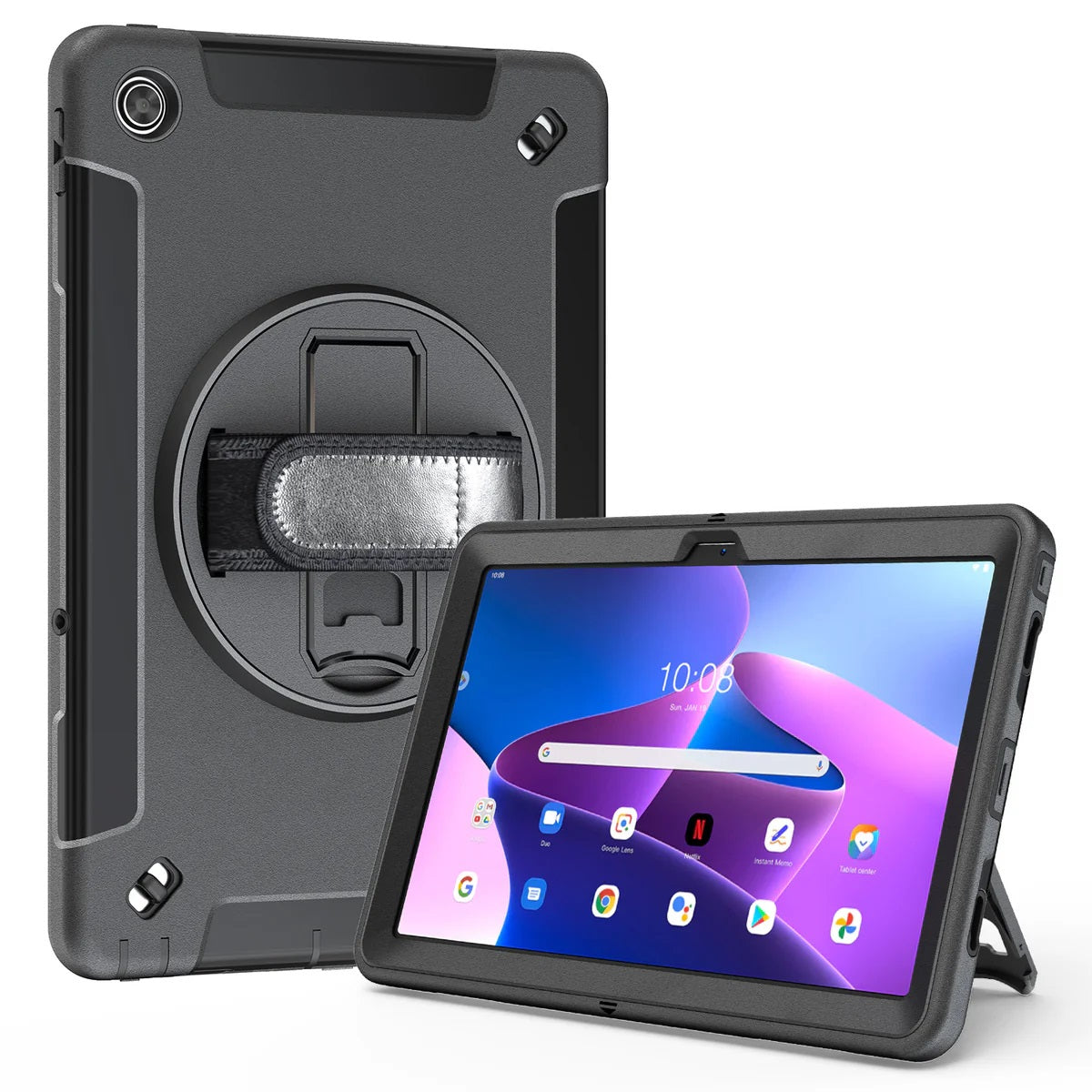 Generic Rugged Lenovo Tab M10 Plus (10.6') (3rd Gen) Case + Screen Protector Bla