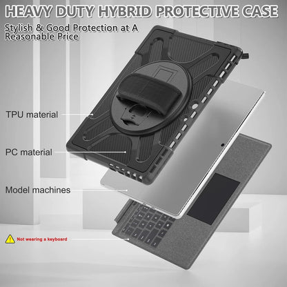 USP Rugged Microsoft Surface Pro 8 (13') Case Black - Built-in-Kickstand, Adjustable Hand Strap, Pen Holder, DropProof, 3 Year Warranty