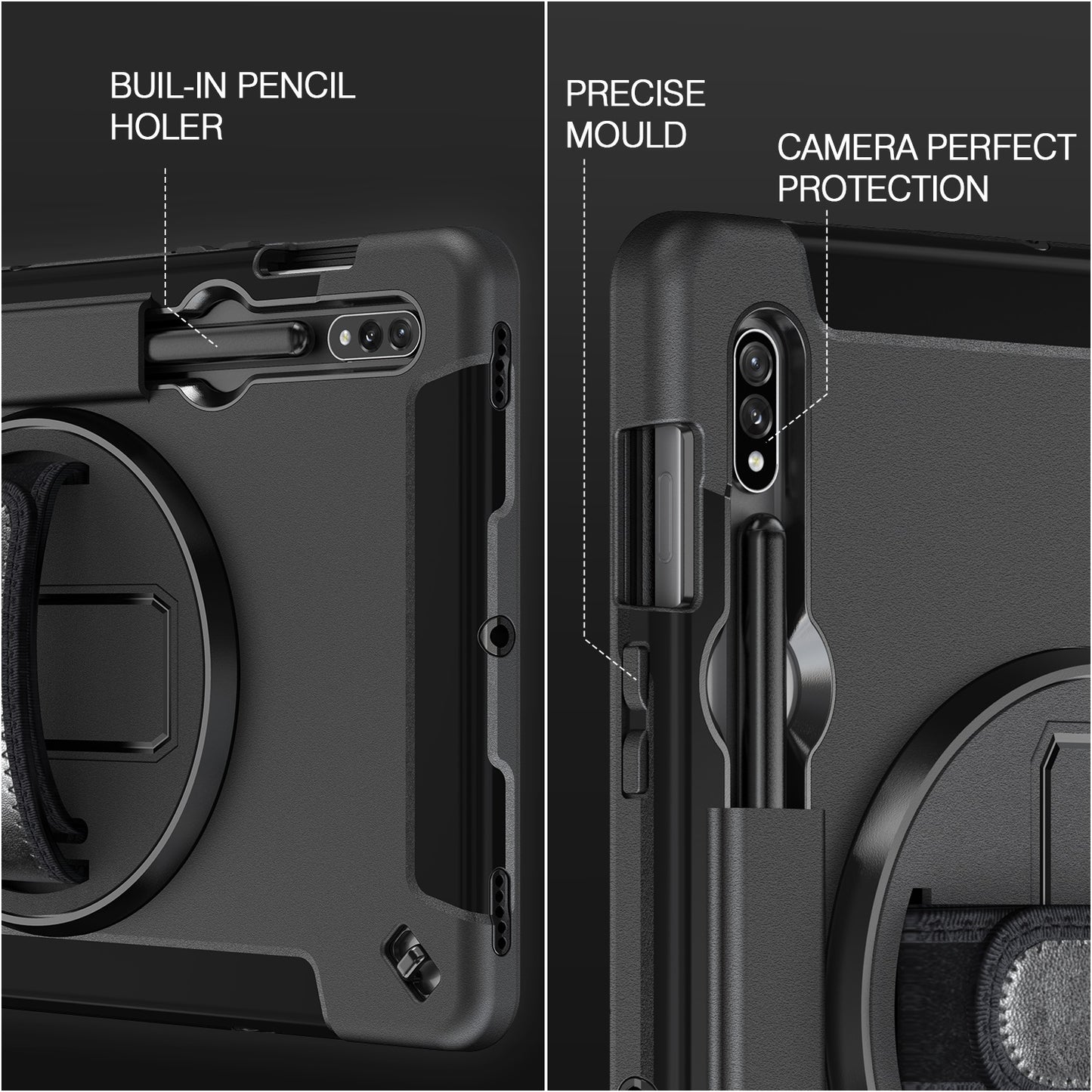 Generic Rugged Samsung Galaxy Tab S9 (11') / Tab S9 FE (10.9') Case Black - Buil