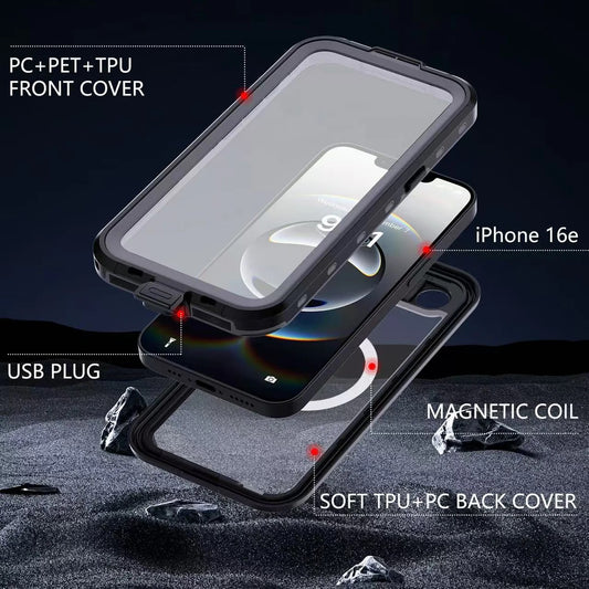 USP Apple iPhone 16e 5G (6.1') WaterProof Case Black - DROP+ Military Standard, Waterproof, Shockproof, DustProof, Touch Sensitivity, 3 Year Warranty