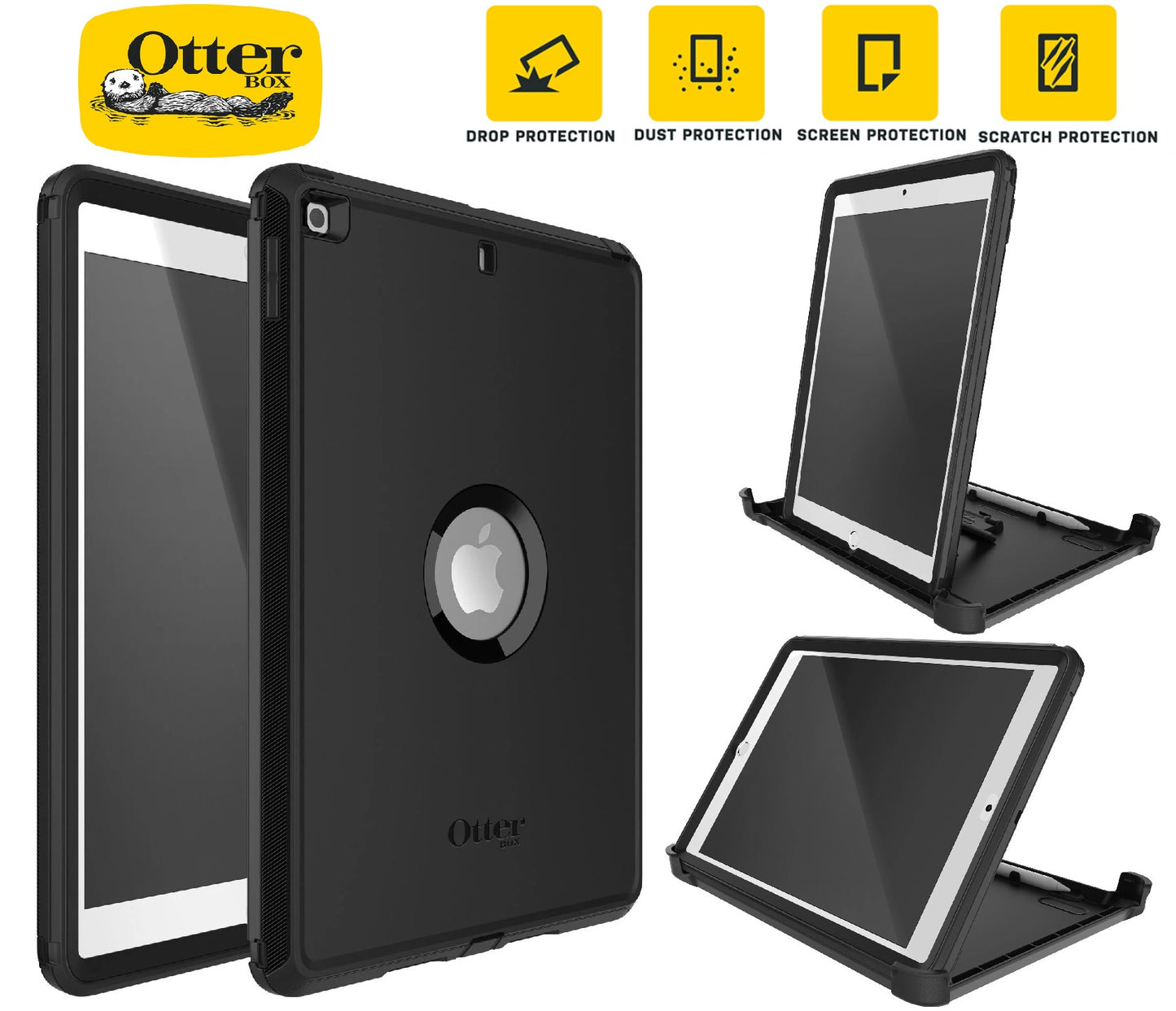 OtterBox Defender Apple iPad (10.2') (9th/8th/7th Gen) Case Black -No Retail Packaging- (77-62035), DROP+ 2X Military Standard, 7 Years Warranty
