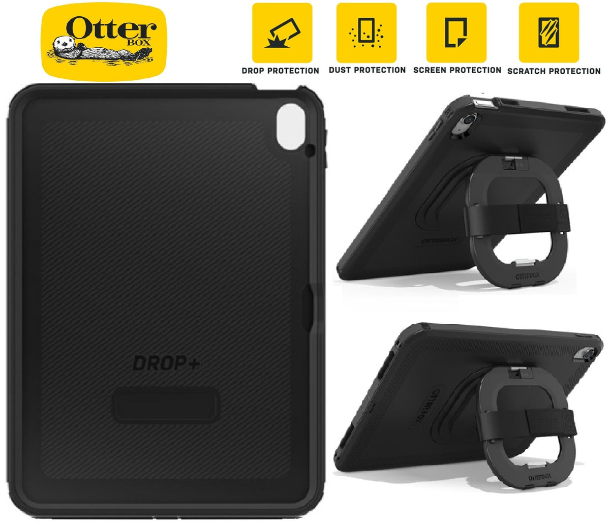 OtterBox Rugged Defender Apple iPad (11') (A16) (11th Gen) / iPad (10.9') (10th Gen) Kickstand Case - Black - No Retail Packaging- (77-90431)