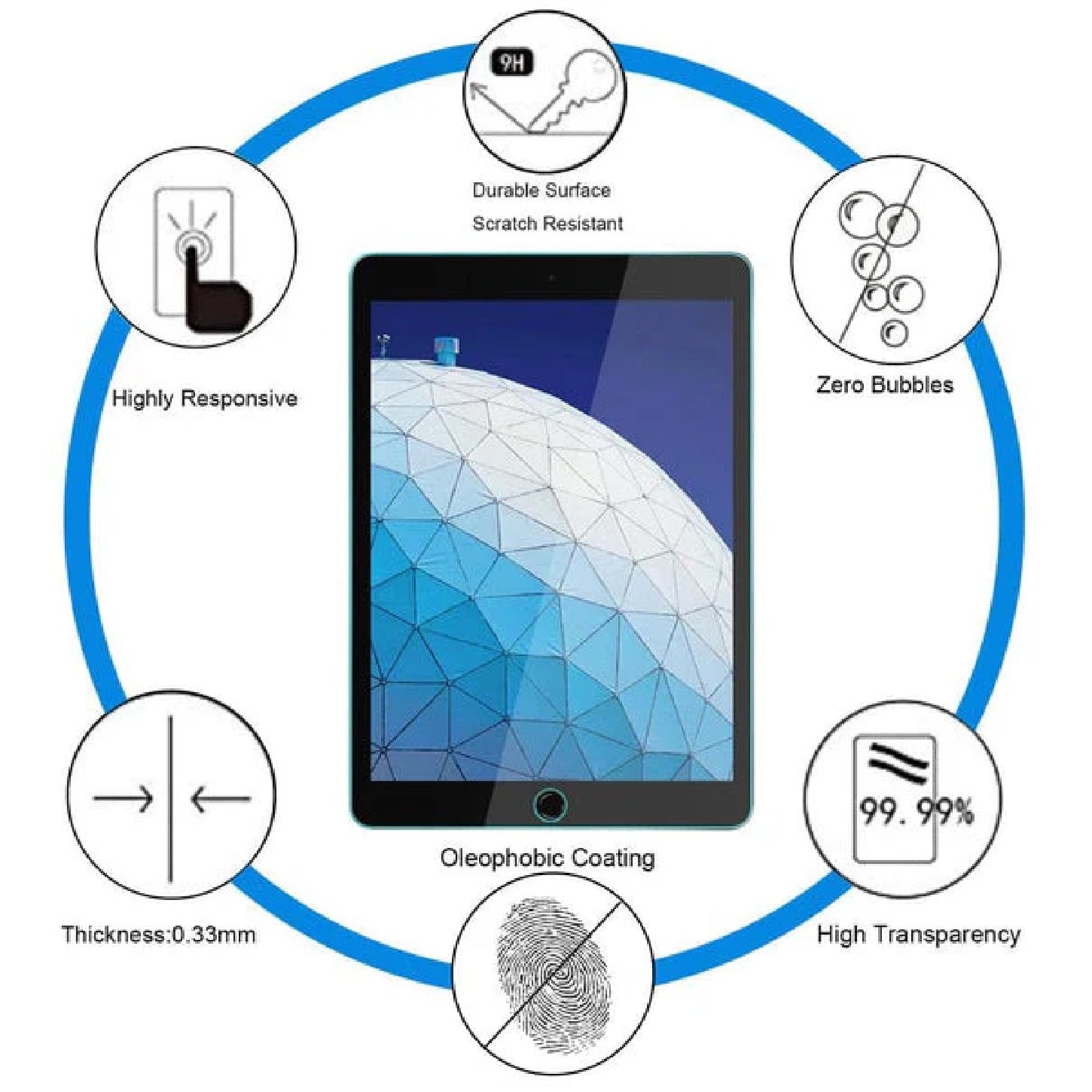 USP Apple iPad Air 3 (10.5') Tempered Glass Screen Protector : Full Coverage, 9H Hardness, Bubble-free, Anti-fingerprint, Original Touch Feel