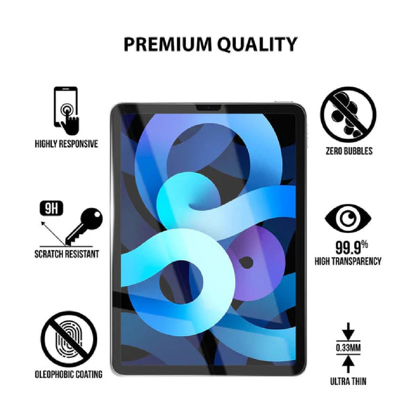USP Apple iPad Air (10.9') (5th/4th Gen) / iPad Pro (11') (4th/3rd Gen) Tempered Glass Screen Protector : Full Coverage, 9H Hardness, Bubble-free