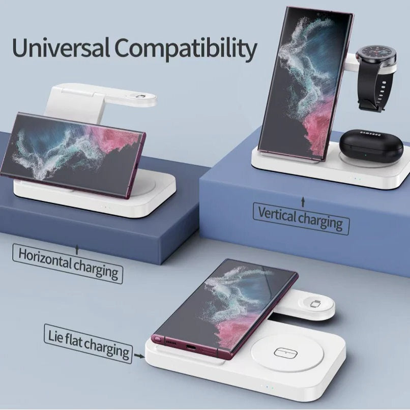 USP Samsung 3-in-1 Wireless Charging Stand, 15W, Portable & Space-Saving, Charger Station for Multiple Samsung Devices