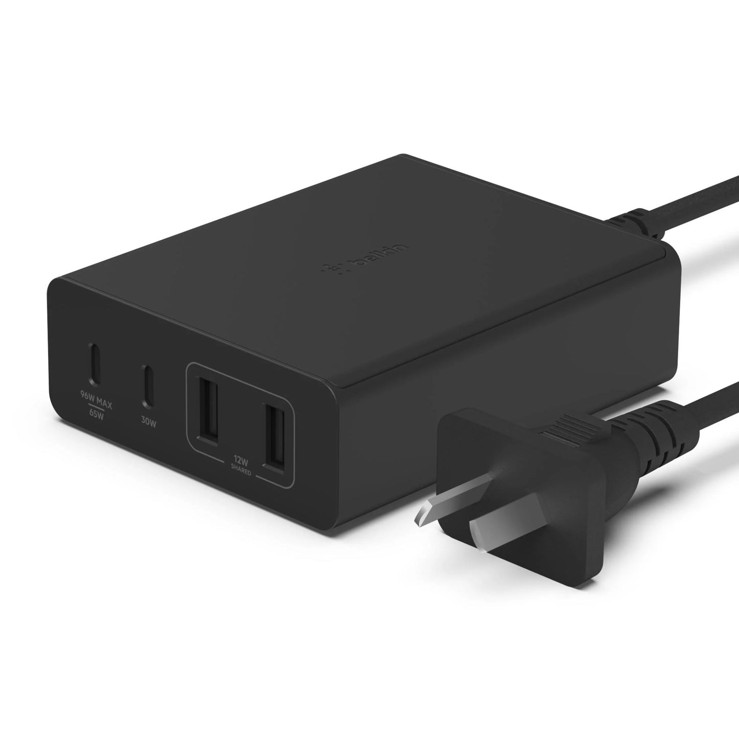 Belkin BoostCharge Pro 108W USB-C (PD 3.0) 4-Port GaN Wall Charger - Black (WCH010auBK), 2xUSB-C, 2xUSB-A, Compact Laptop Charger, 2 Years Warranty