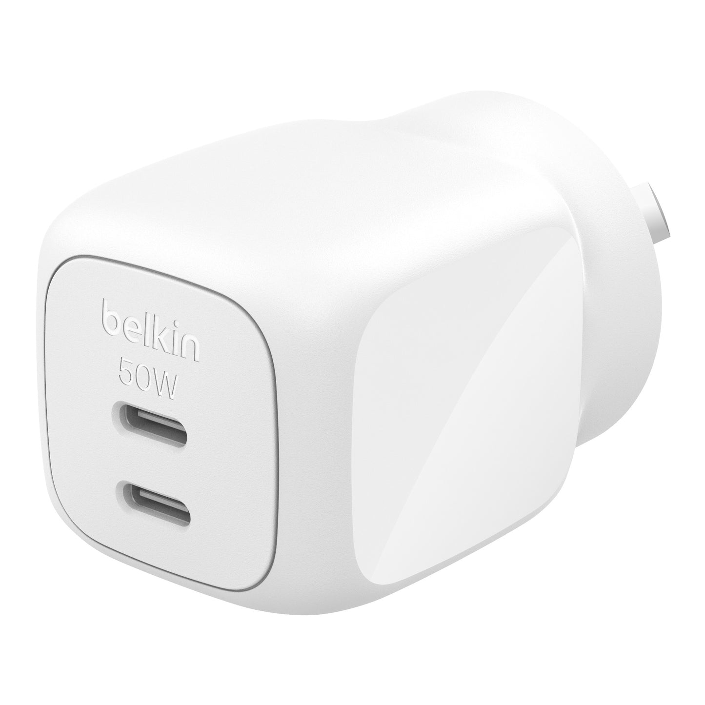 Belkin BoostCharge Pro 50W Dual USB-C GaN Wall Charger - White (WCH019AUWH), Compact Laptop Charger, Travel-Ready, $2500 CEW, 2 Years Warranty