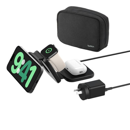 Belkin BoostcCharge Pro 3-in-1 Magnetic Wireless Travel Pad 15W With Qi2 - Black
