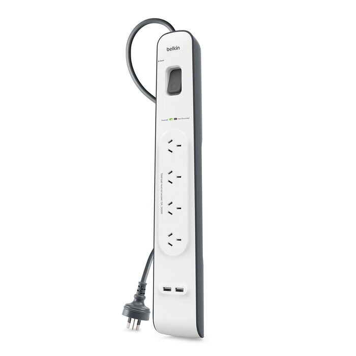 Belkin BSV401 4-Outlet 2-Meter Surge Protection Strip with two 2.4 amp USB charg