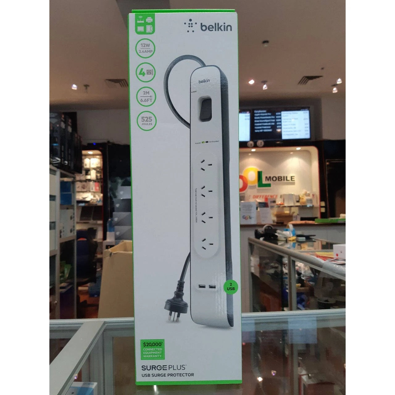 Belkin BSV401 4-Outlet 2-Meter Surge Protection Strip with two 2.4 amp USB charg