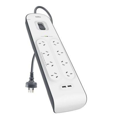 Belkin BSV804 8-Outlet 2-Meter Surge Protection Strip with two 2.4 amp USB charg