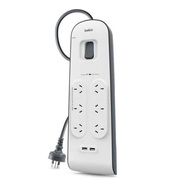 Belkin BSV604 6-Outlet 2-Meter Surge Protection Strip with two 2.4 amp USB charg