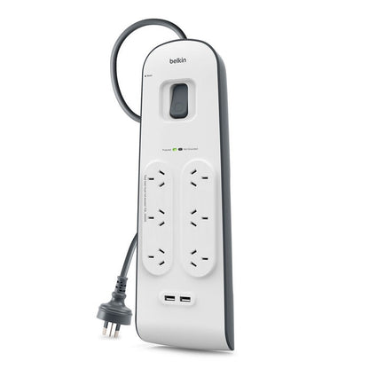 Belkin BSV604 6-Outlet 2-Meter Surge Protection Strip with two 2.4 amp USB charg