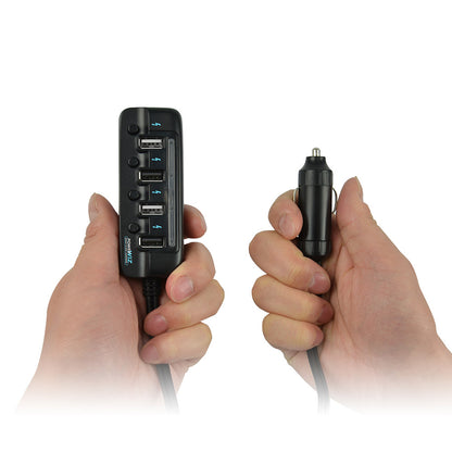 mbeat 4-Port USB Rapid Car Charger — 40W Smart Charge, Individual ON/OFF Switches