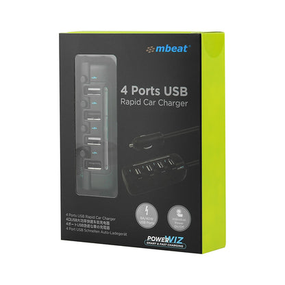 mbeat 4-Port USB Rapid Car Charger — 40W Smart Charge, Individual ON/OFF Switches