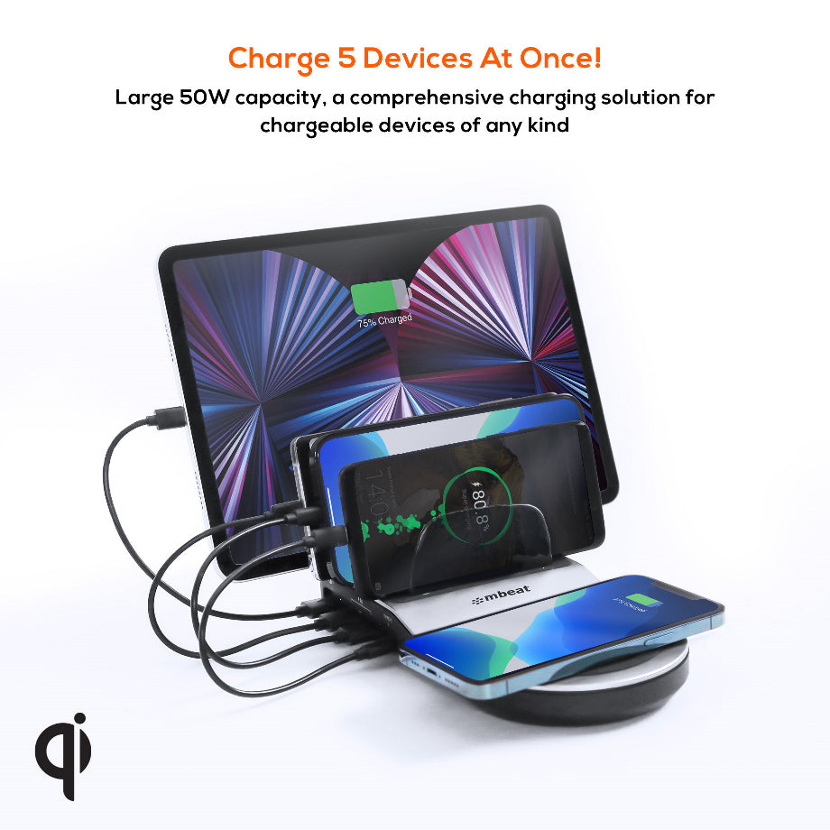 (LS) mbeat Gorilla Power 50W Qi Certified Multi-Device USB & Wireless Charging D