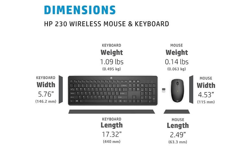 HP 230 Wireless Keyboard & Mouse Combo 12 function keys chiclet comfortable low