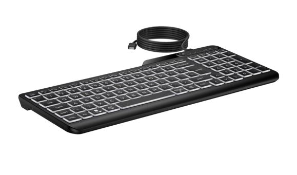 HP 405 Multi-Device Backlit Wired Keyboard Removable USB-C® cable with USB-A Sl