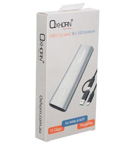 Oxhorn USB C 3.2 Gen 2 M.2 Enclosure NVMe NGFF (Dual Protocol) Support M key M.2