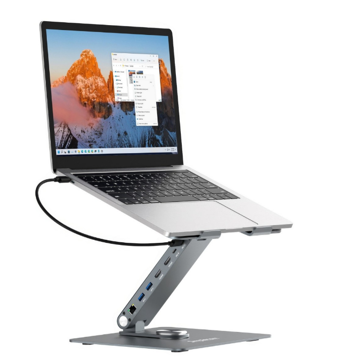 Simplecom CHT660 Adjustable Aluminium Laptop Stand with 6-Port USB-C Docking Sta