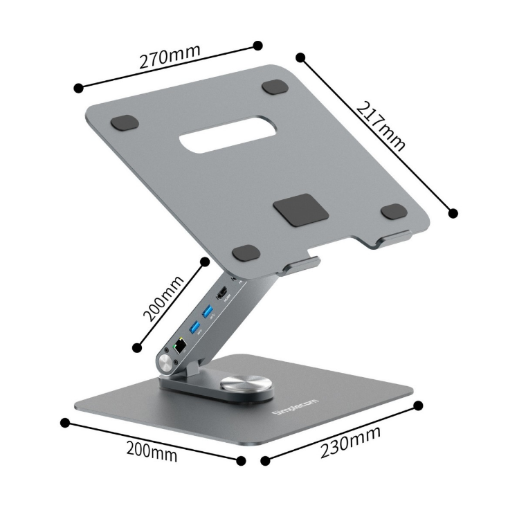 Simplecom CHT660 Adjustable Aluminium Laptop Stand with 6-Port USB-C Docking Sta