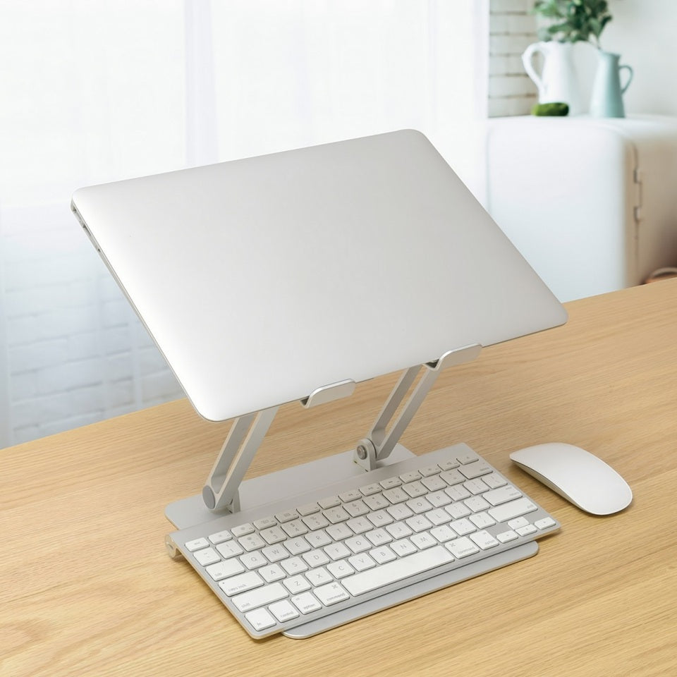 Simplecom CL520 Adjustable Aluminium Ergonomic Riser Stand for Laptop MacBook, Adj 15cm, Tilt, 10'-17', 4kg, 0.9kg, Airflow, Anti-slip, Silver.