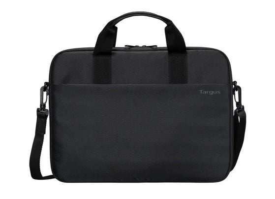 Targus 13-14' Intellect® Slim Briefcase Zippered padded front pocket Removable adjustable shoulder strap carry handles water-resistant fabric Black