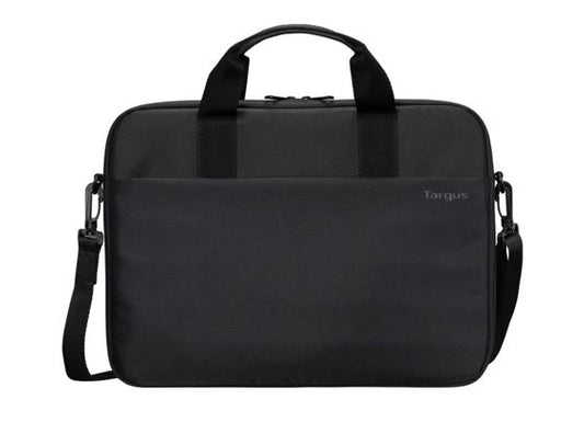 Targus 13-14' Intellect® Slim Briefcase Zippered padded front pocket Removable adjustable shoulder strap carry handles water-resistant fabric Black
