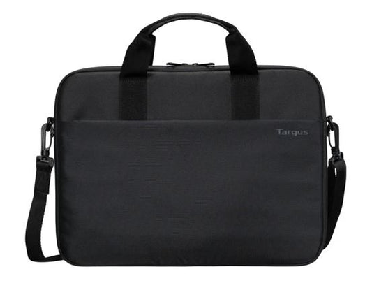 Targus 15'-16' Intellect® Slim Briefcase Zippered padded front pocket Removable adjustable shoulder strap carry handles water-resistant fabric Black