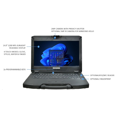 DURABOOK S14I, 14' FHD, IntelÂ® Coreâ„¢ Ultra 5 125U, Windows 11, 32GB RAM, 512GB PCIe SSD,Wi-Fi 7, Bluetooth v5.4, 2MP Front Camera, 3 year Warranty