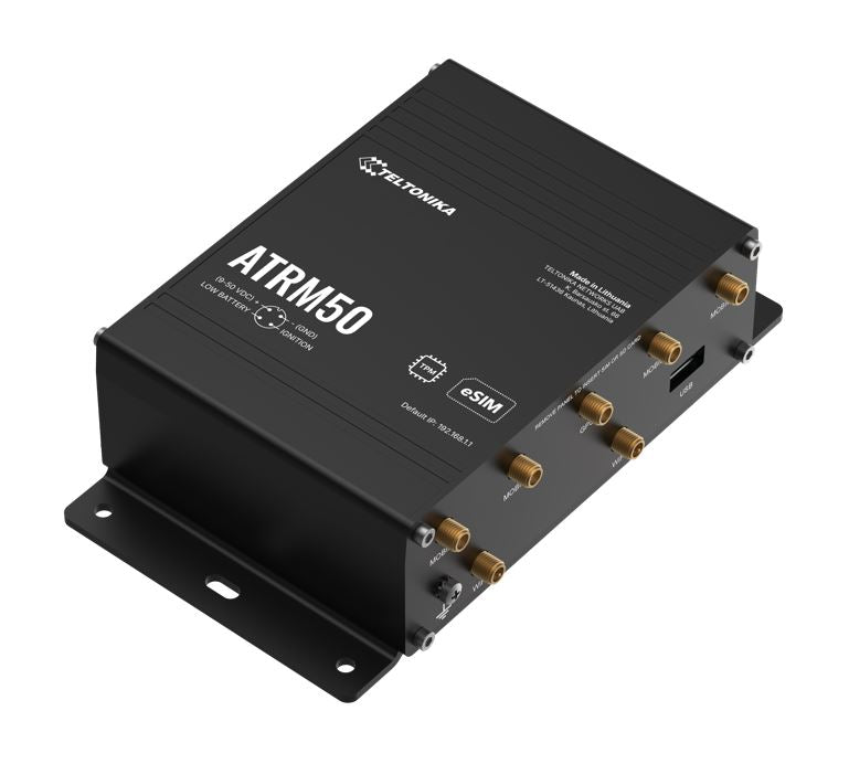 Teltonika ATRM50 5G Router for Transportation, Ultra-High Cellular Speeds, M12 CONNECTORS, DUAL SIM & eSIM, EN 45545-2 and EN 50155, PSU not included