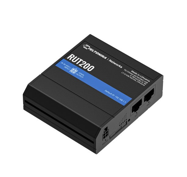 Teltonika RUT200 Industrial Cellular Router, WAN Failover, Compact and Reliable Industrial 4G LTE Router/Firewall, PSU included