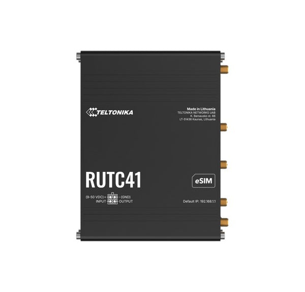 Teltonika RUTC41 4G EDGE ROUTER, Dual-core, Dual-band Wi-Fi 6, 1 GB RAM, and 8 GB flash memory, eSIM, PSU included.