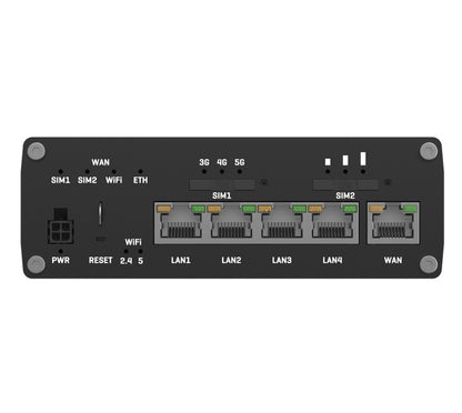 Teltonika Industrial 5G Router, 5G dual SIM cellular, 5 Gigabit Ethernet ports,