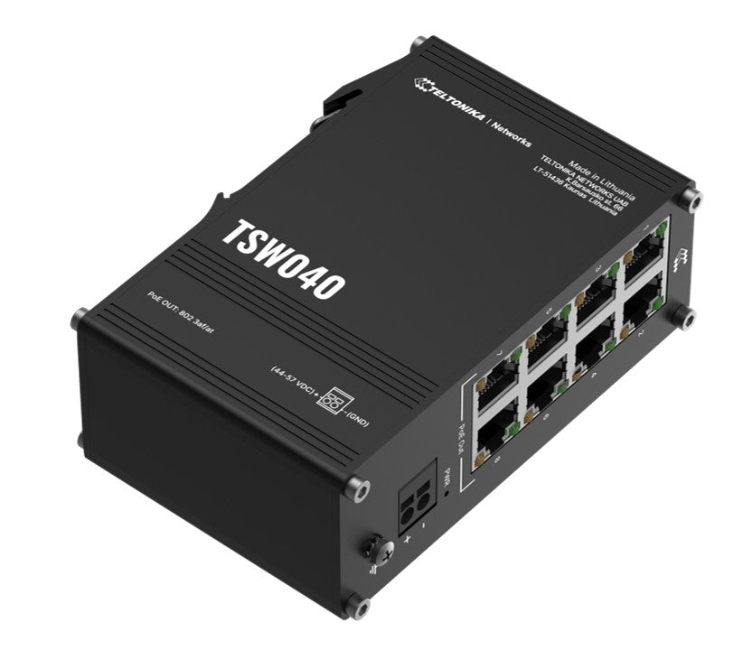 Teltonika TSW040 - 8-port PoE+ Switch (7-57 VDC, or 44-57 VDC for PoE-out) Integ
