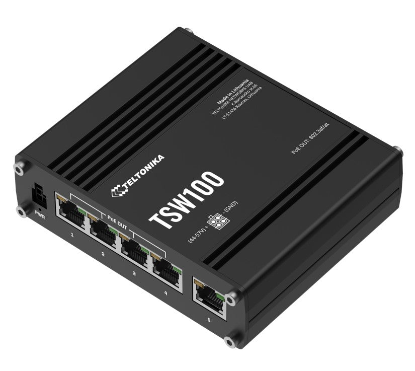 Teltonika Industrial POE+ Ethernet Switch, 4 x PoE+ ports, Power Up to 120W, 5 x