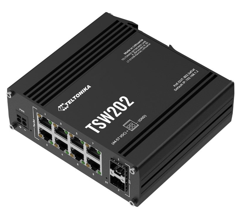 Teltonika TSW202 Managed PoE+ Ethernet Switch, Supports Profinet, 2 SFP Ports, 8